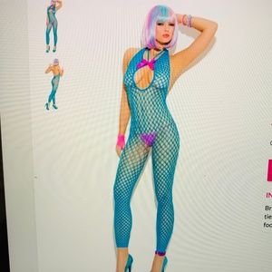 NEW BLUE CROCHET BODY STOCKING ONE SIZE